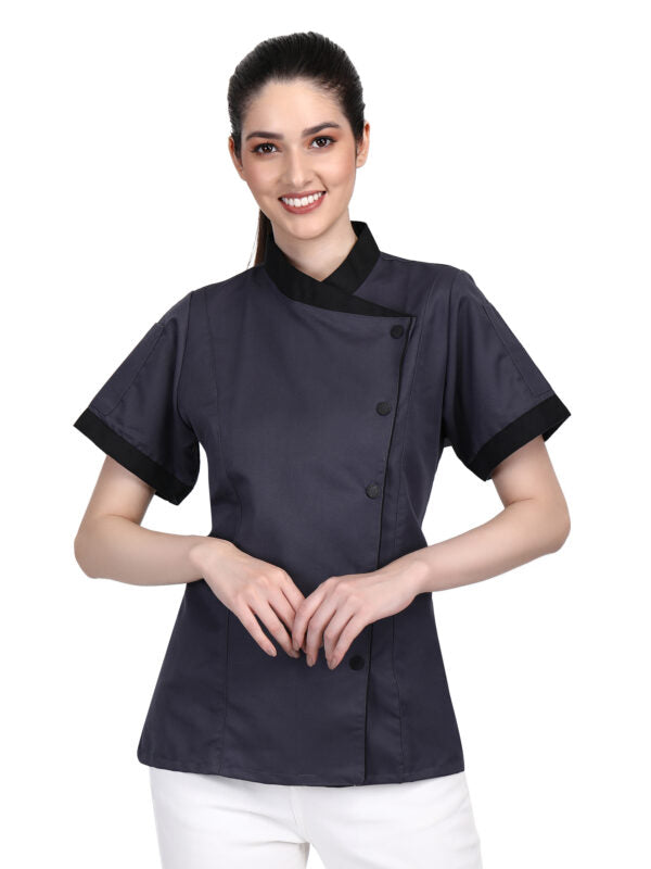 Short Sleeves Chef Coat Jacket Uniform for women ideal for food service, Caterers and Culinary professional.